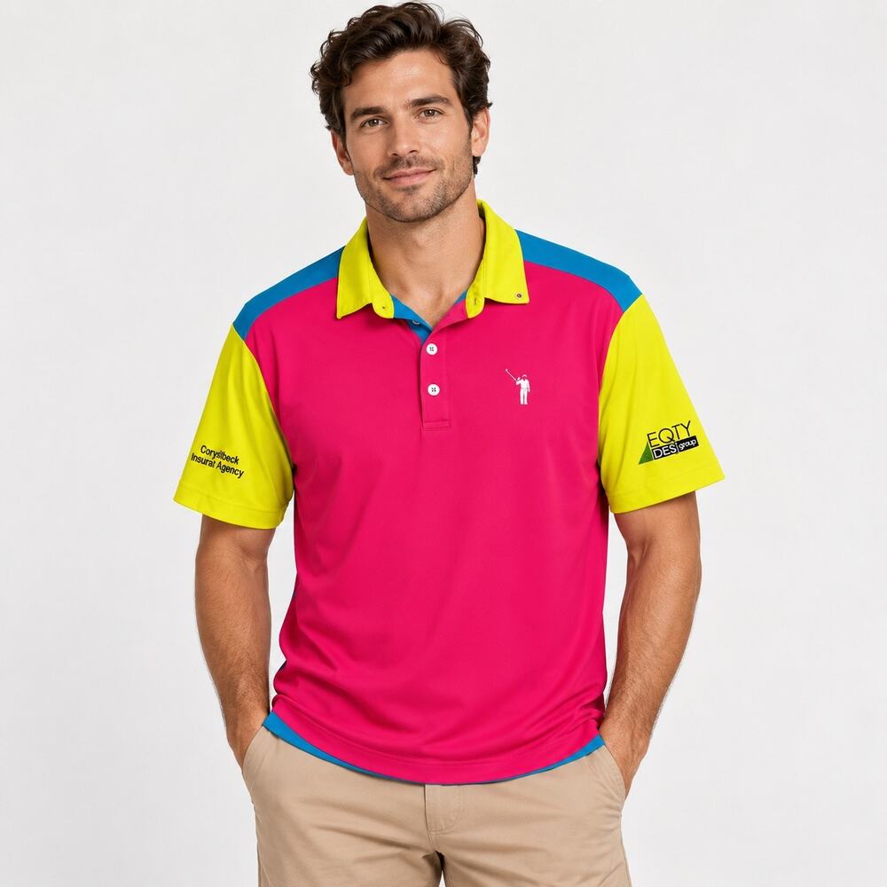 William Murray Golf Polo Shirt Men’s XL Pink Yellow Blue Colorblock Sponsored
